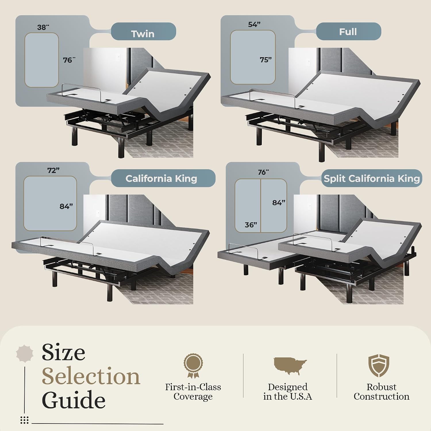 Premium adjustable bed base with lifted head section, massage features, and under-bed ambient lighting โ view 3