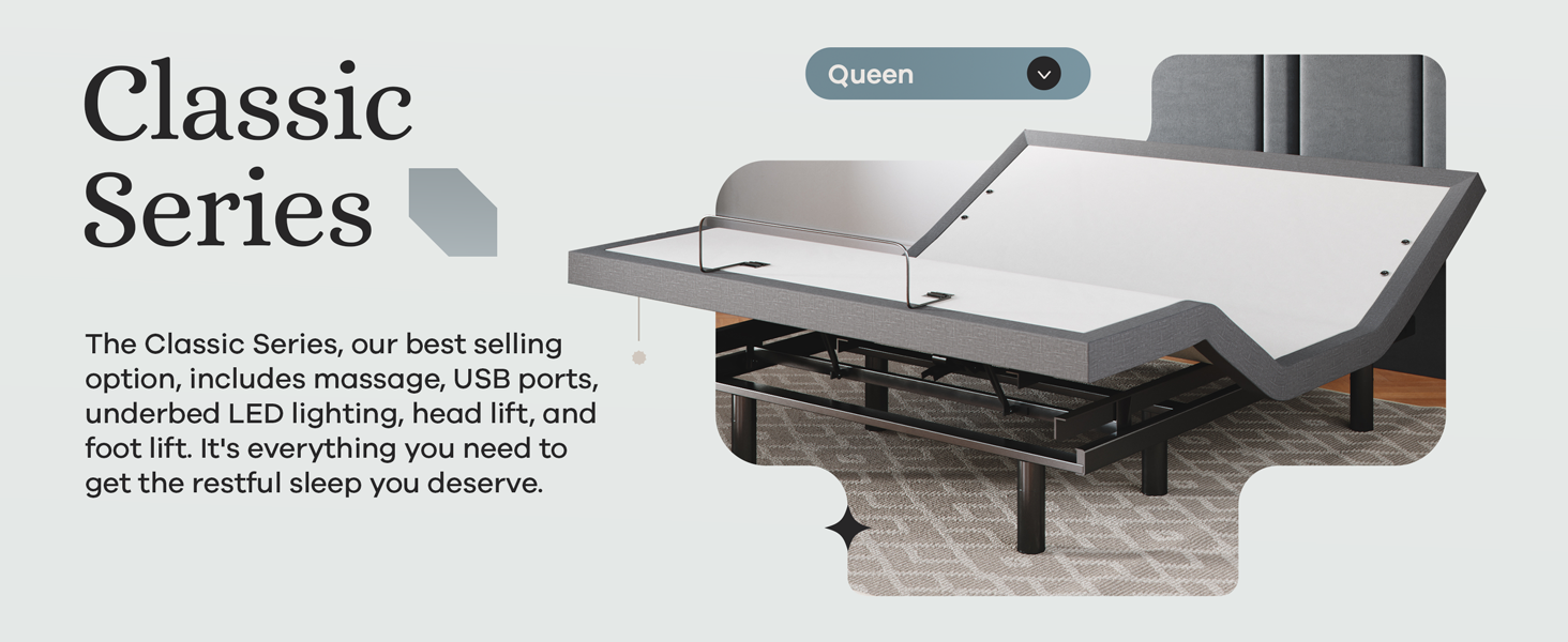 Premium adjustable bed base with lifted head section, massage features, and under-bed ambient lighting โ view 1