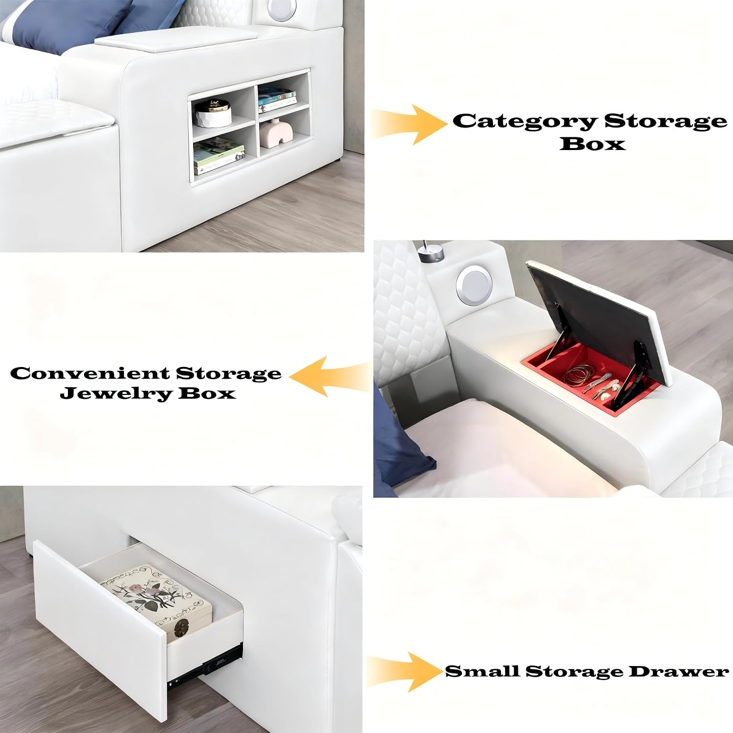 Queen size smart bed frame with leather upholstery, massage recliner function, and integrated headboard in beige finish — view 2