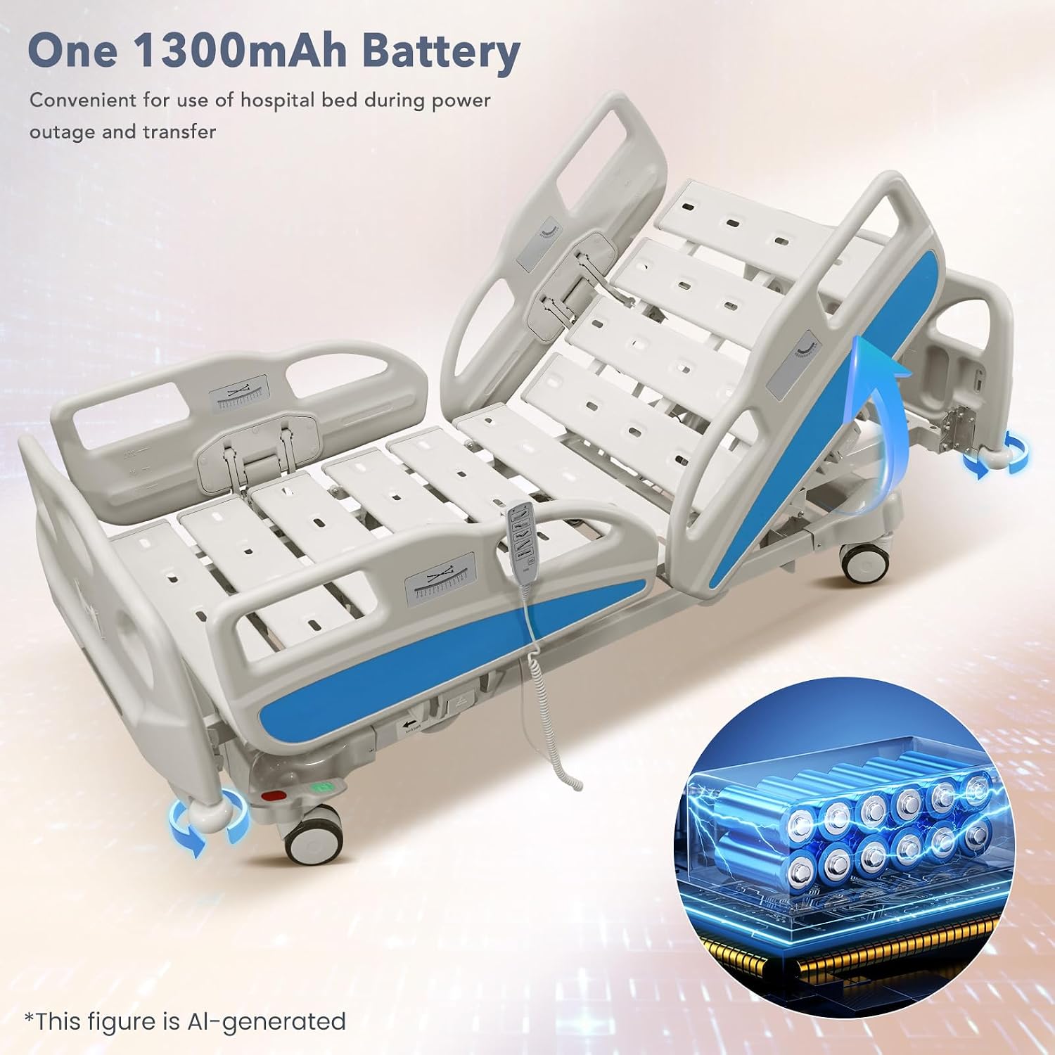 Full-size electric hospital bed with adjustable sections, remote control, and quiet wheels โ view 2