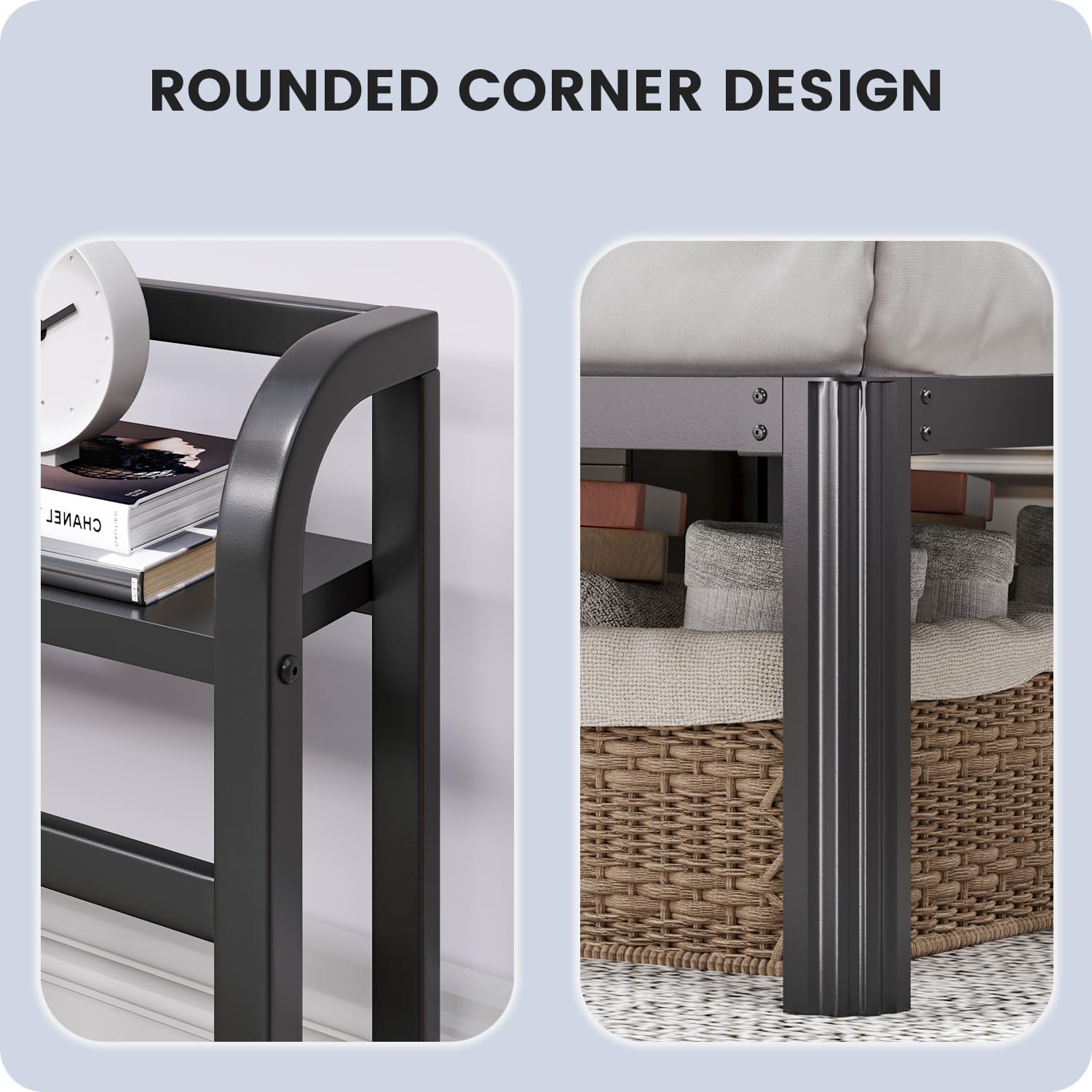 Twin size bed frame with storage headboard, built-in USB charging station, and aurora galaxy projector, black metal platform โ view 3