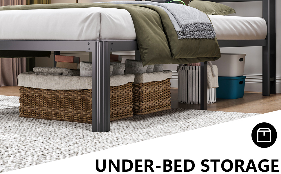 Twin size bed frame with storage headboard, built-in USB charging station, and aurora galaxy projector, black metal platform โ view 4