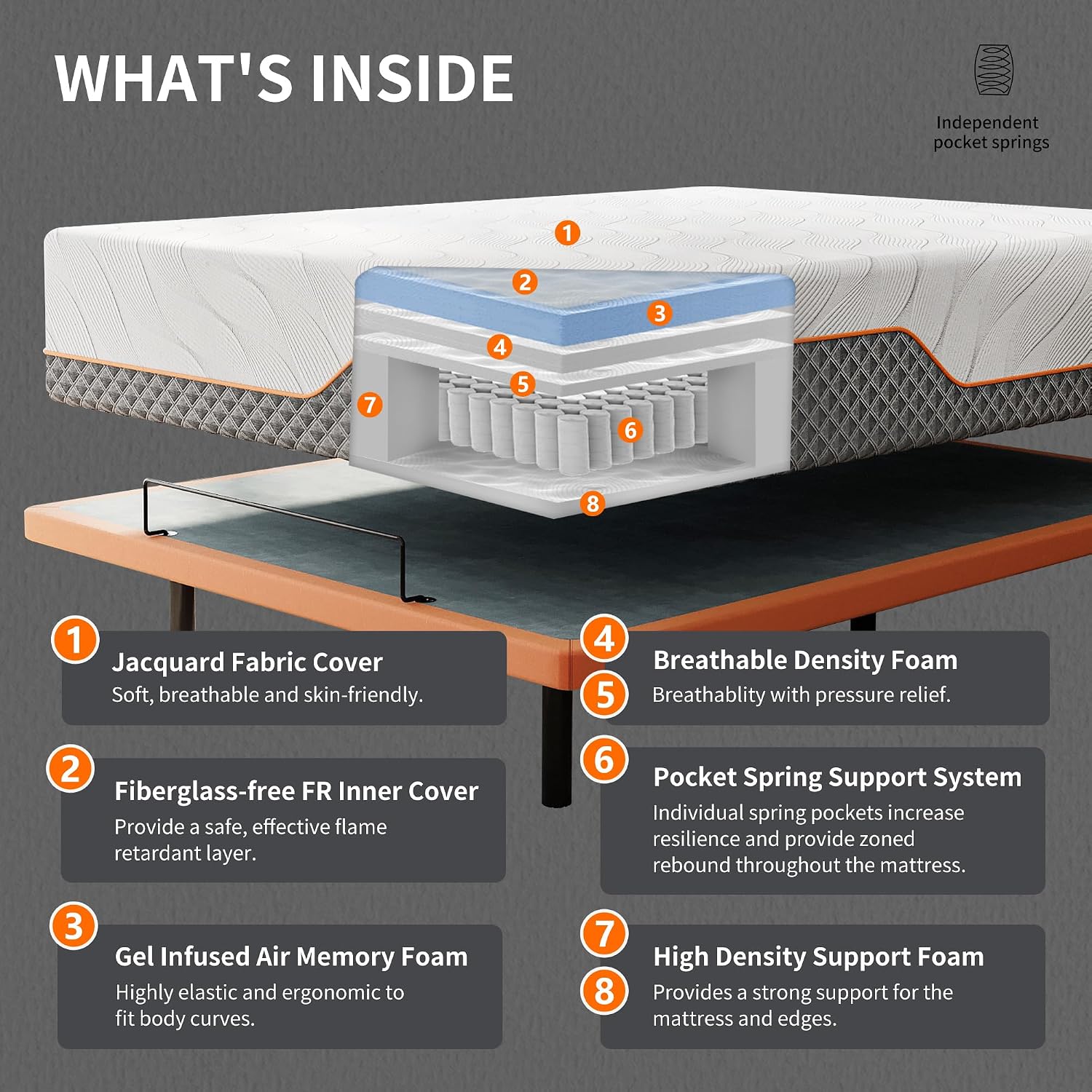 Queen adjustable bed frame with hybrid mattress, showing zero gravity position and smart app control interface โ view 2