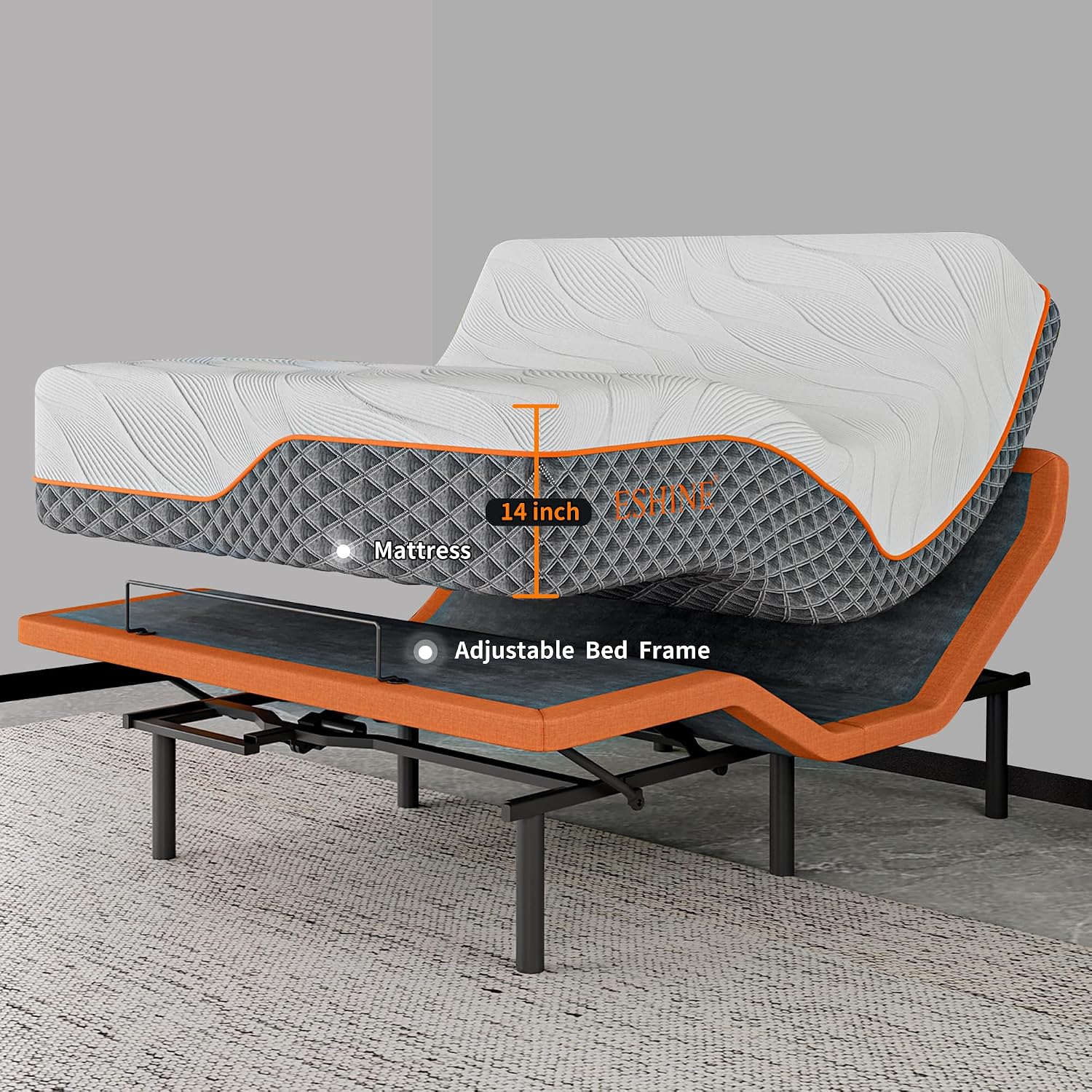 Queen adjustable bed frame with hybrid mattress, showing zero gravity position and smart app control interface โ view 4