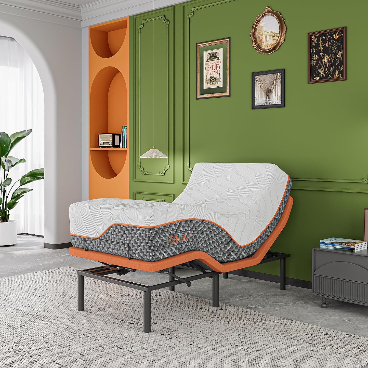 Queen adjustable bed frame with hybrid mattress, showing zero gravity position and smart app control interface โ view 4