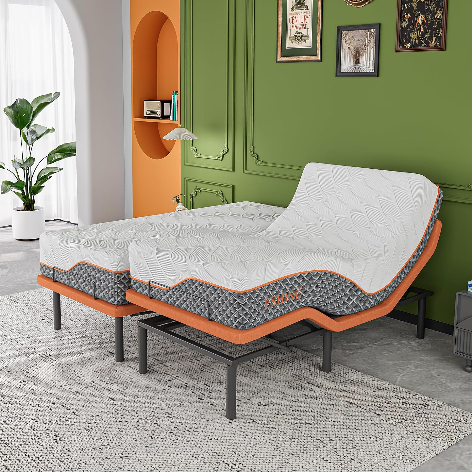 Queen adjustable bed frame with hybrid mattress, showing zero gravity position and smart app control interface โ view 6
