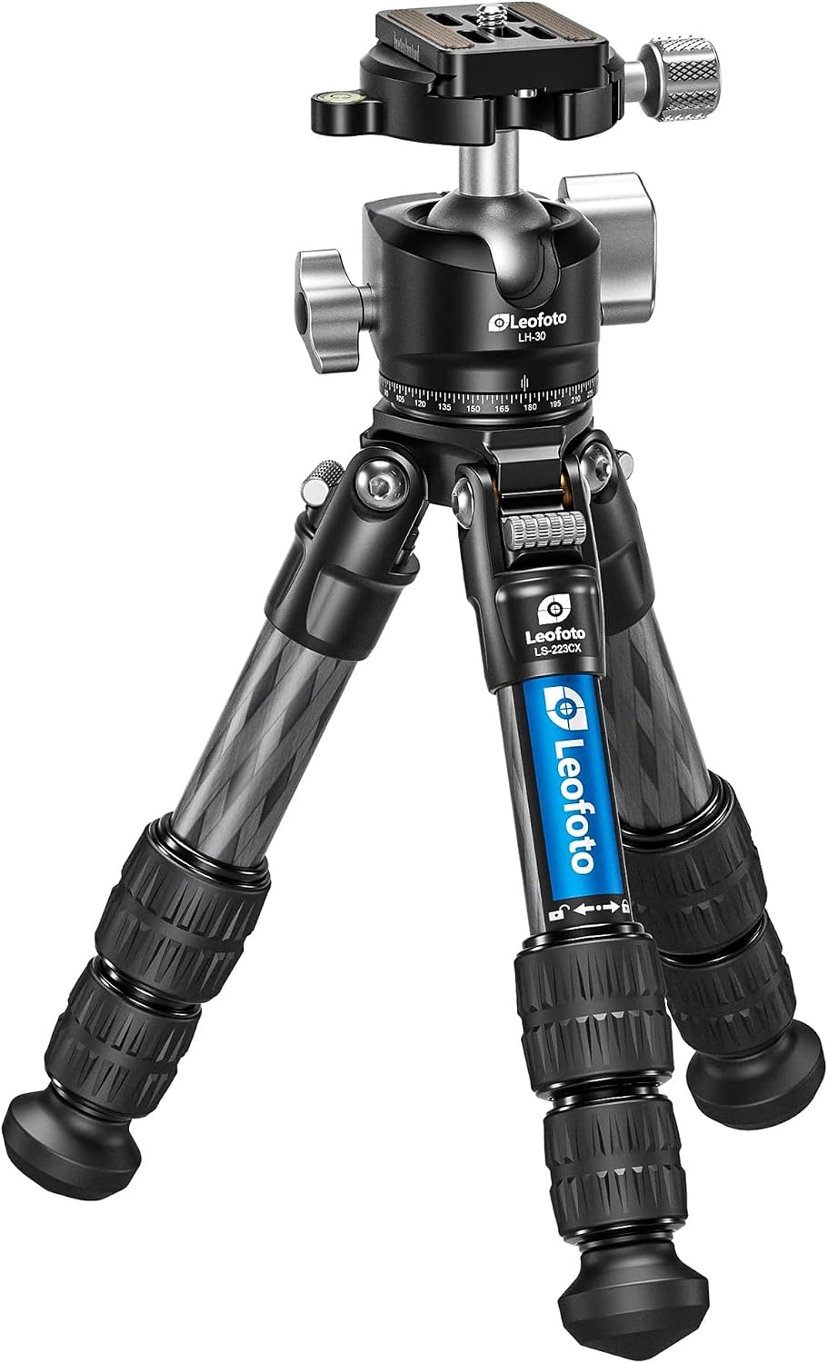 Carbon fiber mini tabletop tripod with 360° rotating ball head and convertible screw connector — view 3b