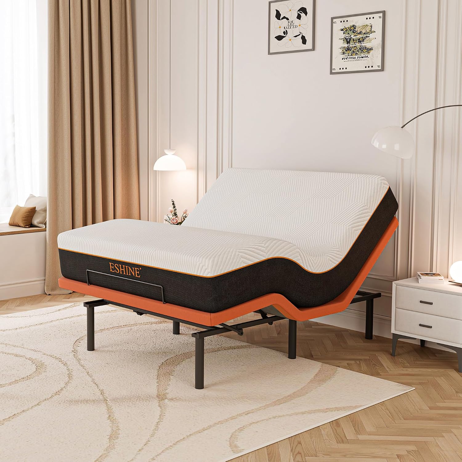 Adjustable bed frame with gel memory foam mattress, Bluetooth app control, and zero gravity positioning — view 1