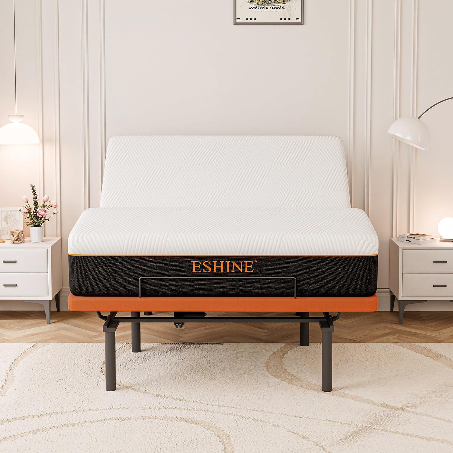 Adjustable bed frame with gel memory foam mattress, Bluetooth app control, and zero gravity positioning — view 3