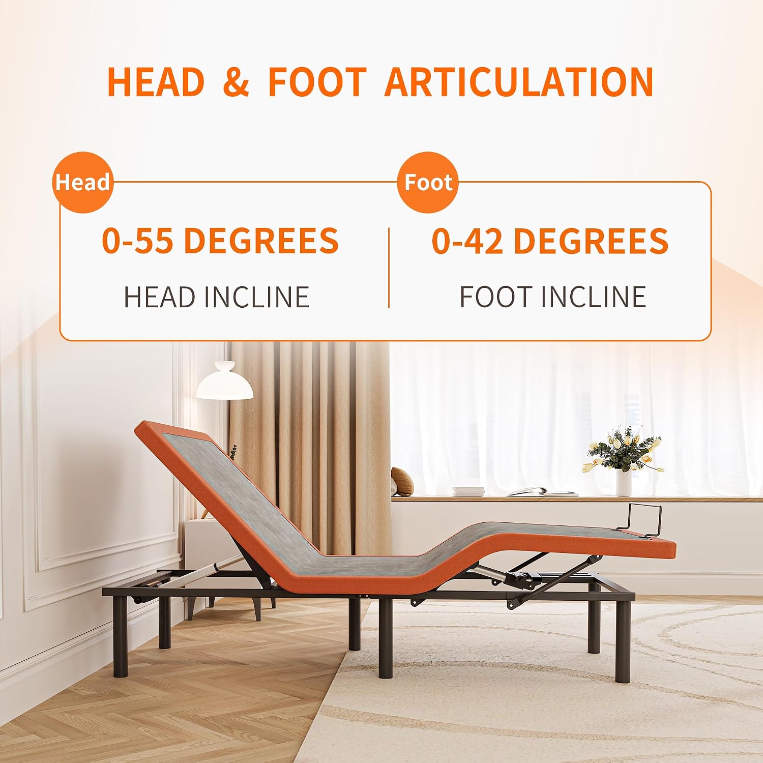 Adjustable bed frame with gel memory foam mattress, Bluetooth app control, and zero gravity positioning — view 4