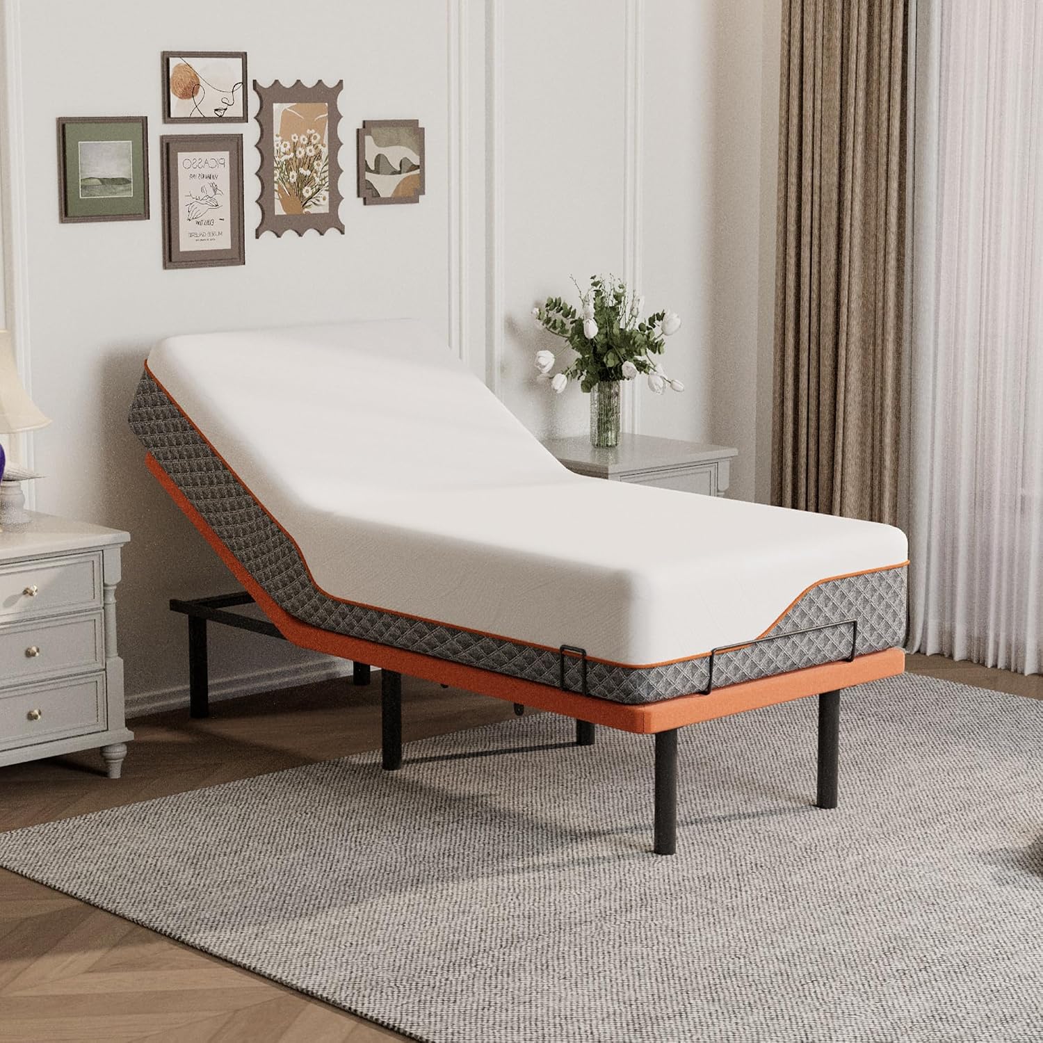 Adjustable bed frame with gel memory foam mattress, Bluetooth app control, and zero gravity positioning โ view 3a