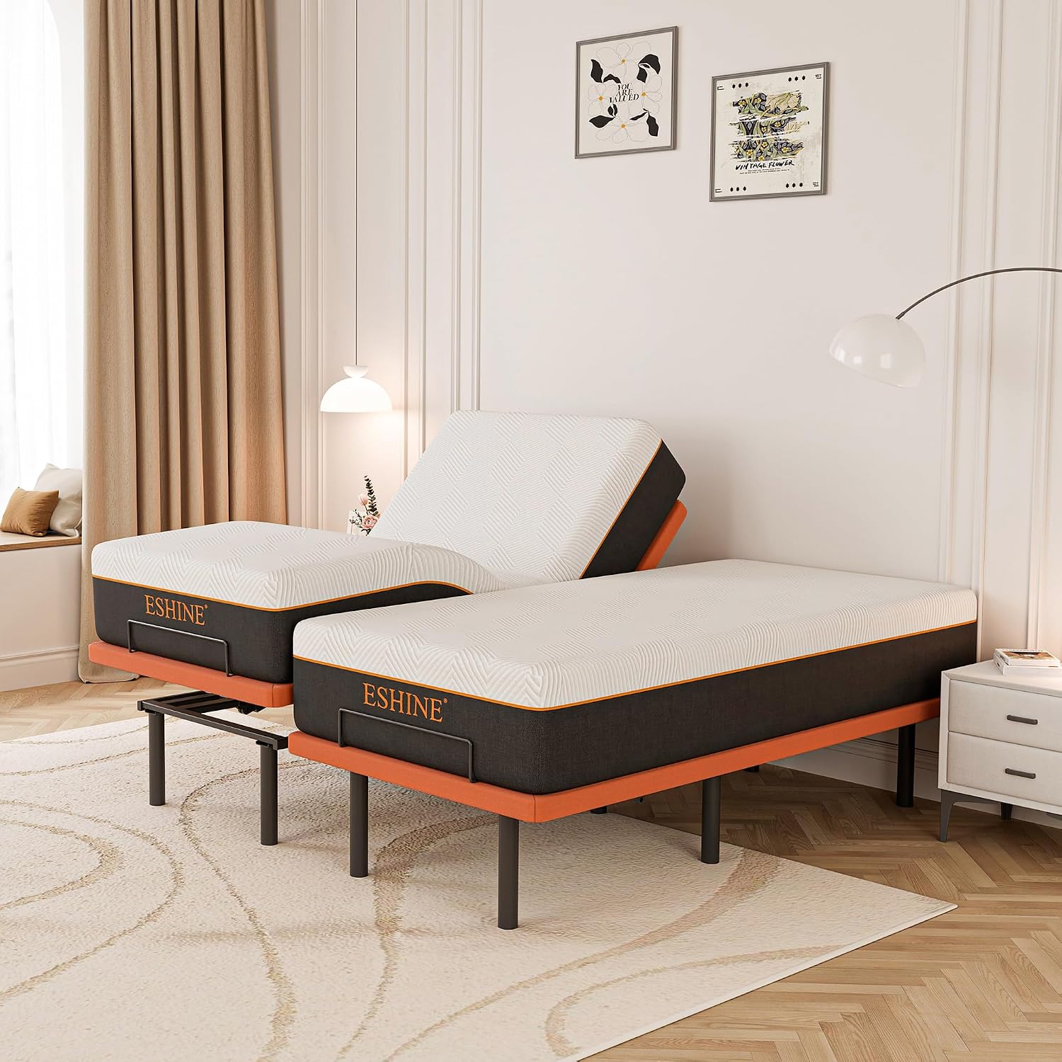 Adjustable bed frame with gel memory foam mattress, Bluetooth app control, and zero gravity positioning โ view 7b