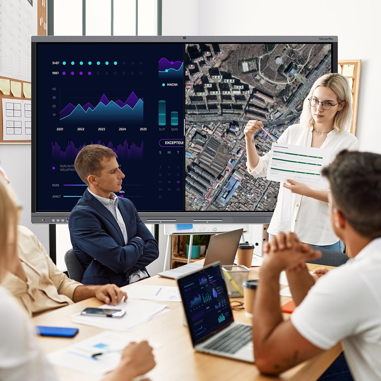 75-inch 4K interactive touchscreen monitor with premium finish and built-in camera — detail