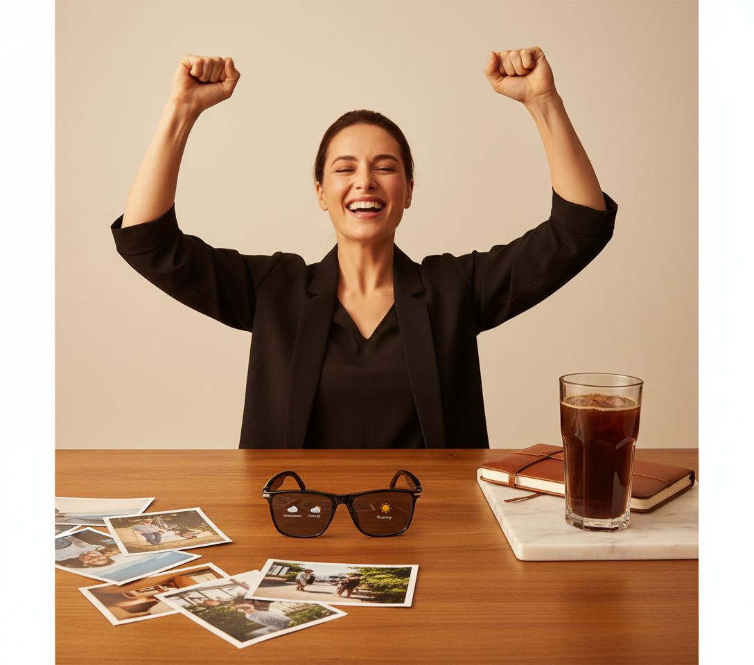 AI smart glasses with color-changing lens and Bluetooth connectivity, shown in sleek finish โ view 2