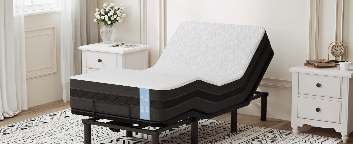 Adjustable bed frame with cooling gel memory foam mattress, wireless remote control, and under-bed lighting system — view 2