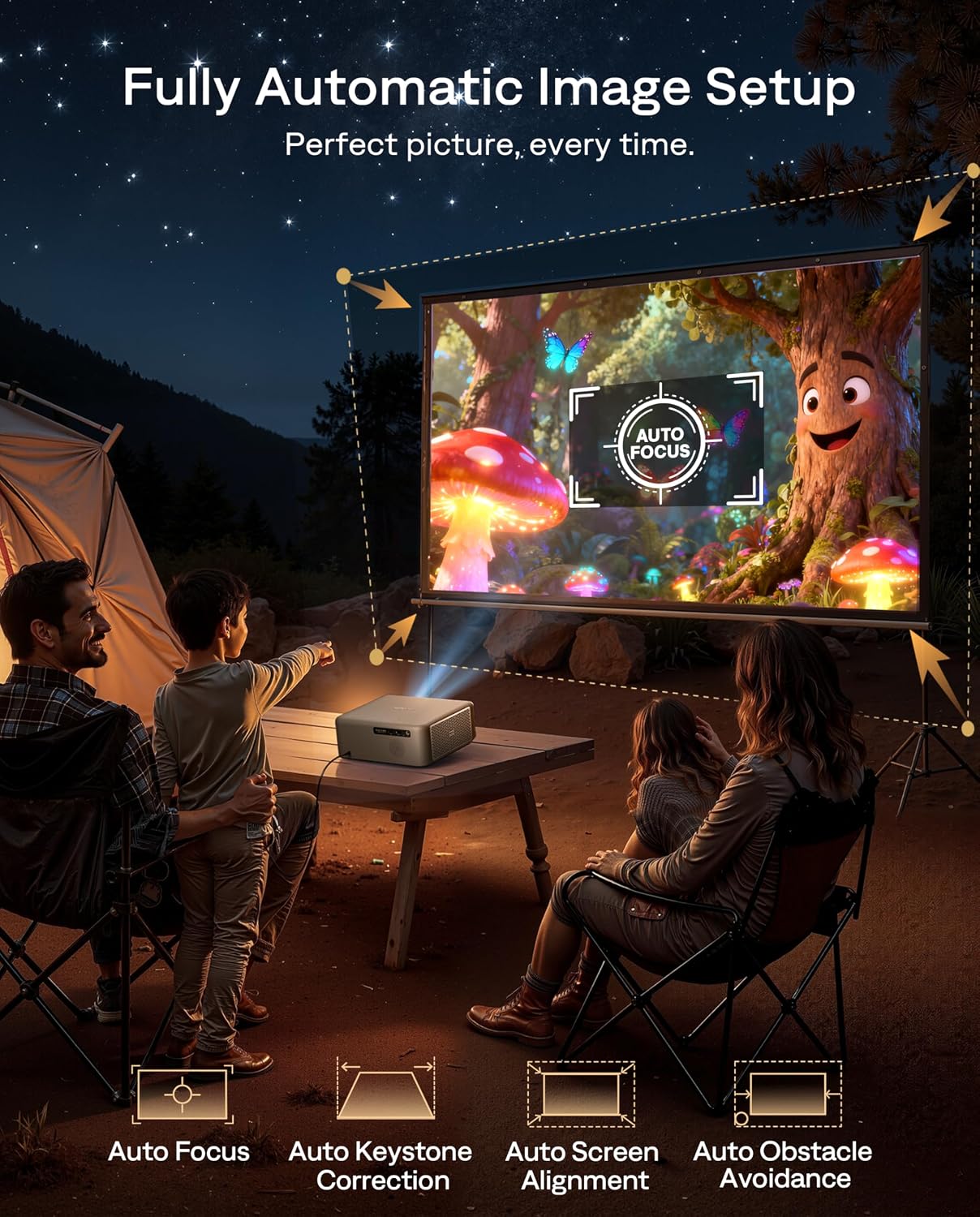 4K smart projector with premium black finish, showing lens and control panel โ view 3