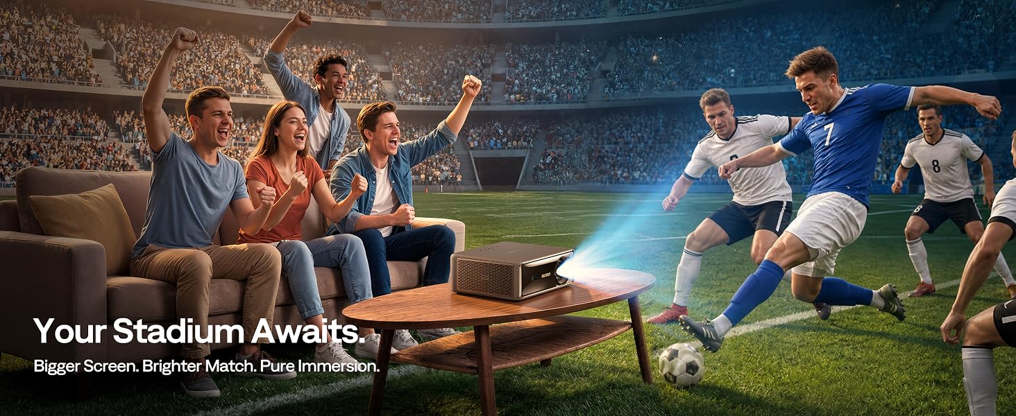 4K smart projector with premium black finish, showing lens and control panel — view 3a