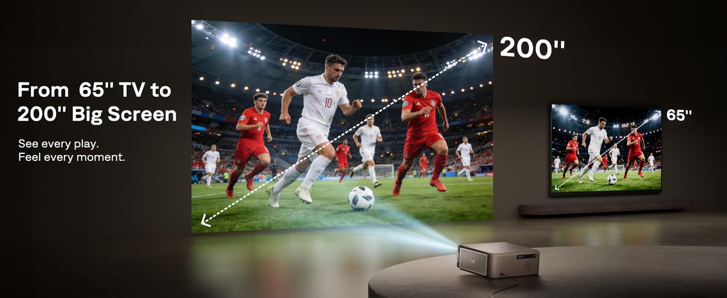4K smart projector with premium black finish, showing lens and control panel — view 5b