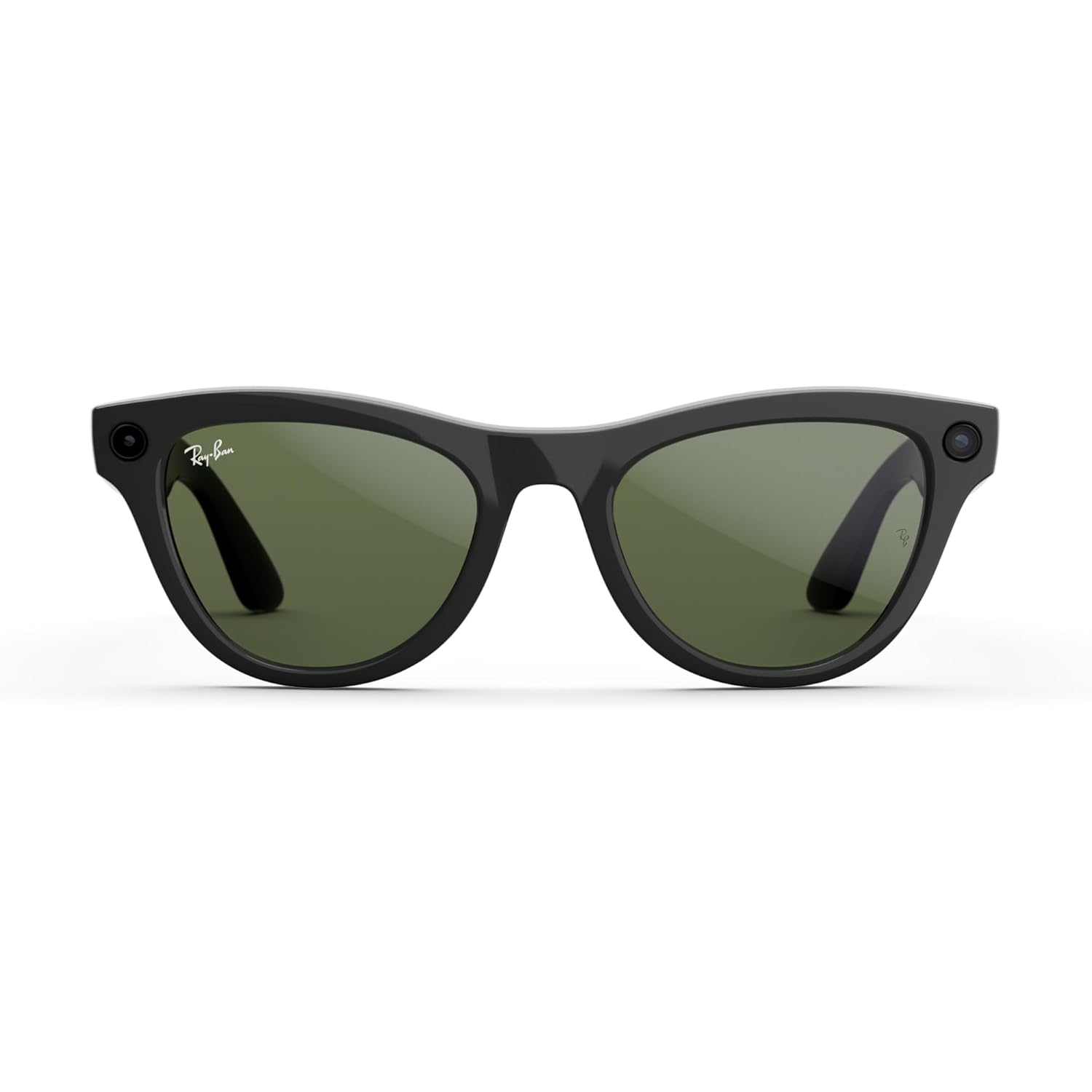 AI-enabled smart glasses with sleek black frame, 12MP camera, and open-ear speaker design โ side