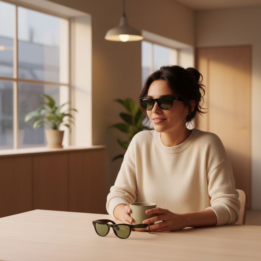 AI-enabled smart glasses with sleek black frame, 12MP camera, and open-ear speaker design โ view 3b