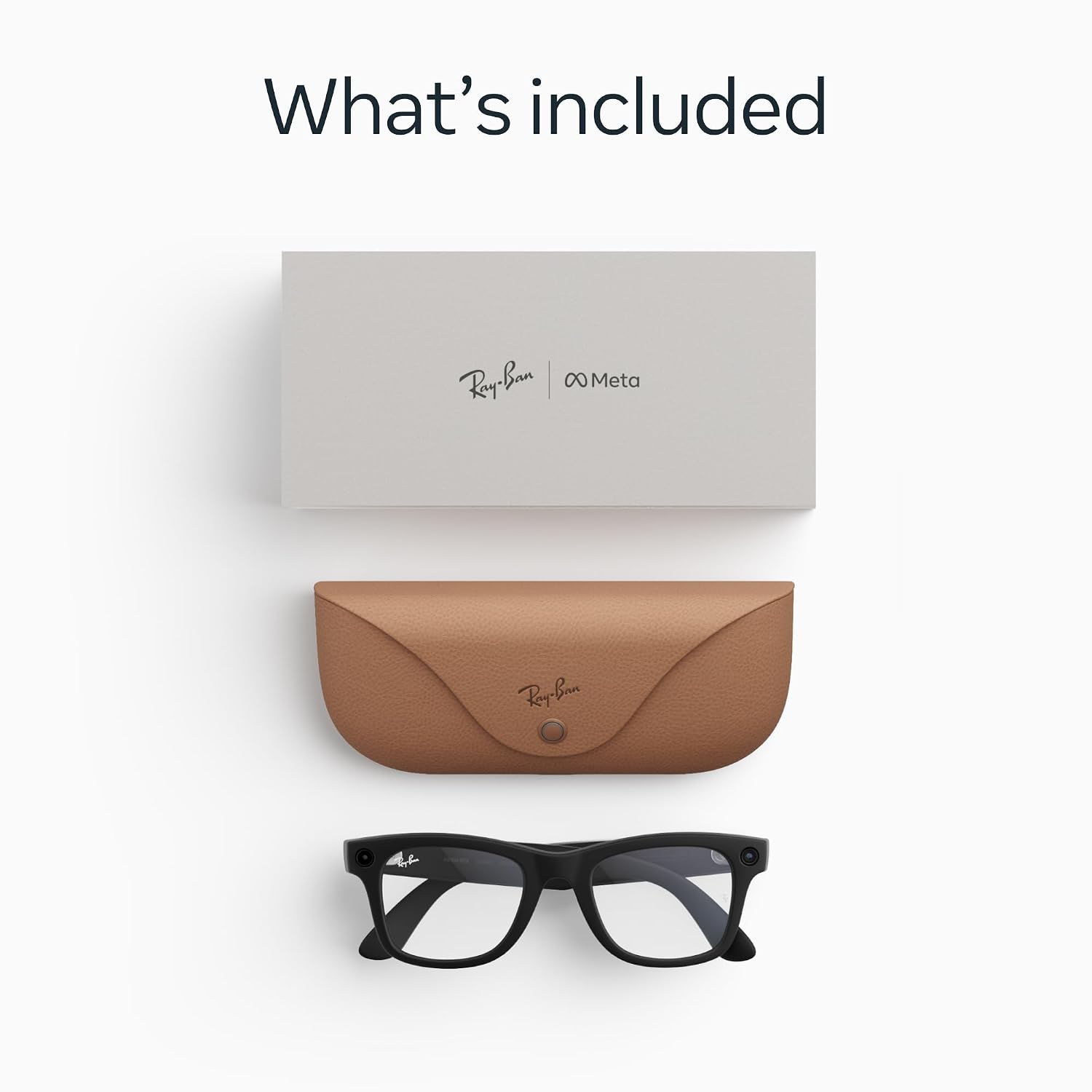 Matte black wayfarer-style smart glasses with AI camera and audio features, front and side view โ view 2