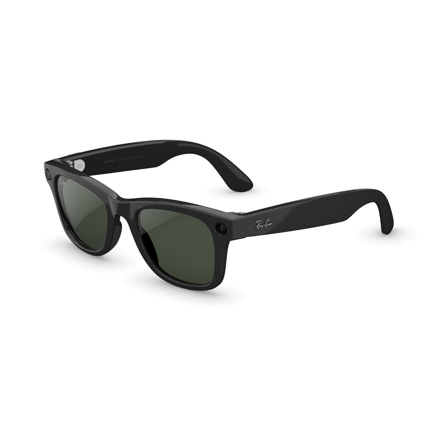 Matte black wayfarer-style smart glasses with AI camera and audio features, front and side view โ view 5