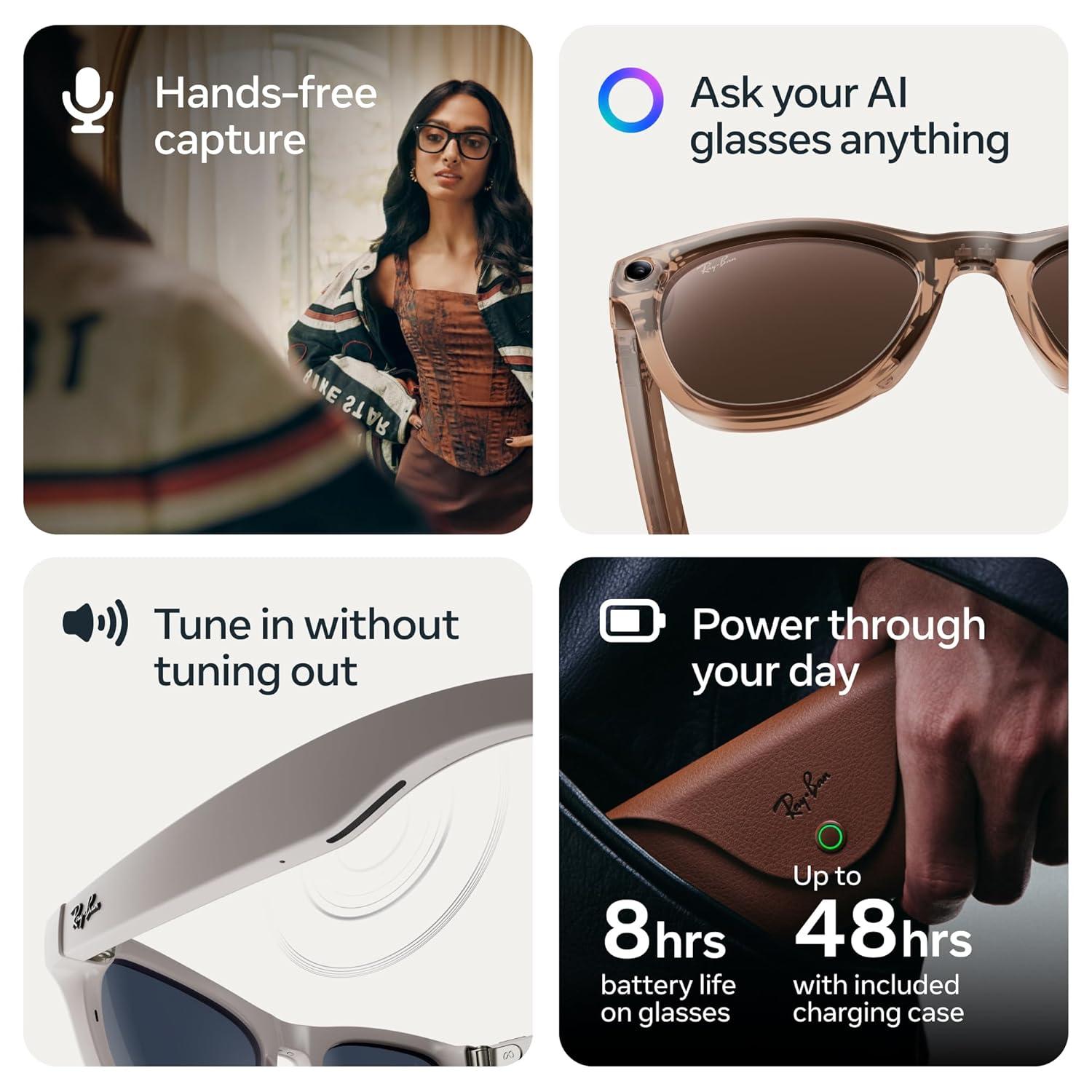Premium wearable smart glasses with shiny black frame and polarized gradient graphite lenses, front and side view โ view 4