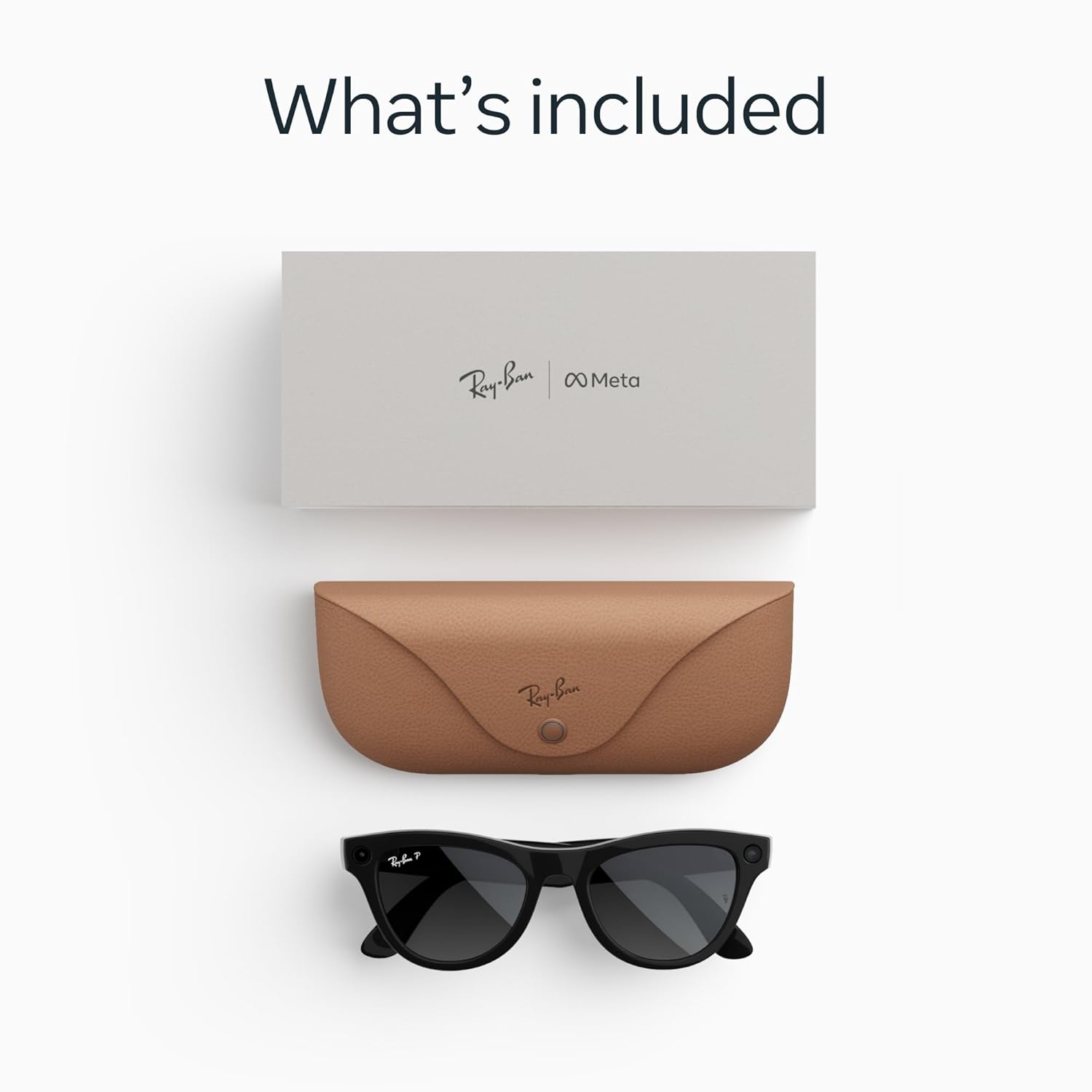 Premium wearable smart glasses with shiny black frame and polarized gradient graphite lenses, front and side view โ view 2