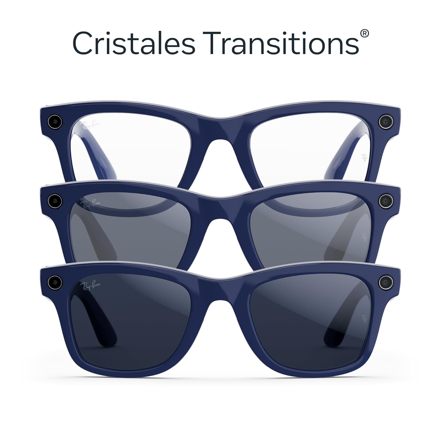 Premium wearable smart glasses with shiny black frame and polarized gradient graphite lenses, front and side view โ view 4