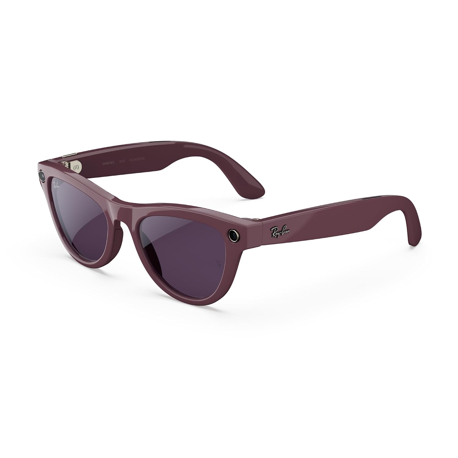 Smart glasses with Transitions lenses in shiny mystic violet finish, featuring integrated 12MP camera and audio recording capabilities — view 1