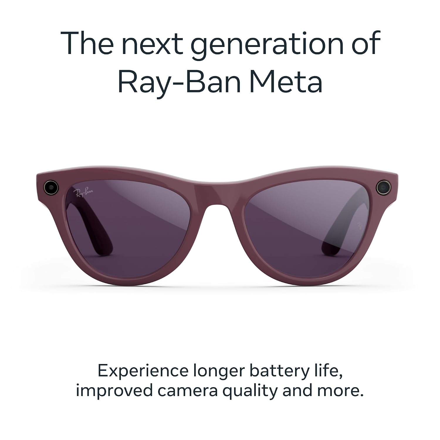 Smart glasses with Transitions lenses in shiny mystic violet finish, featuring integrated 12MP camera and audio recording capabilities — view 2