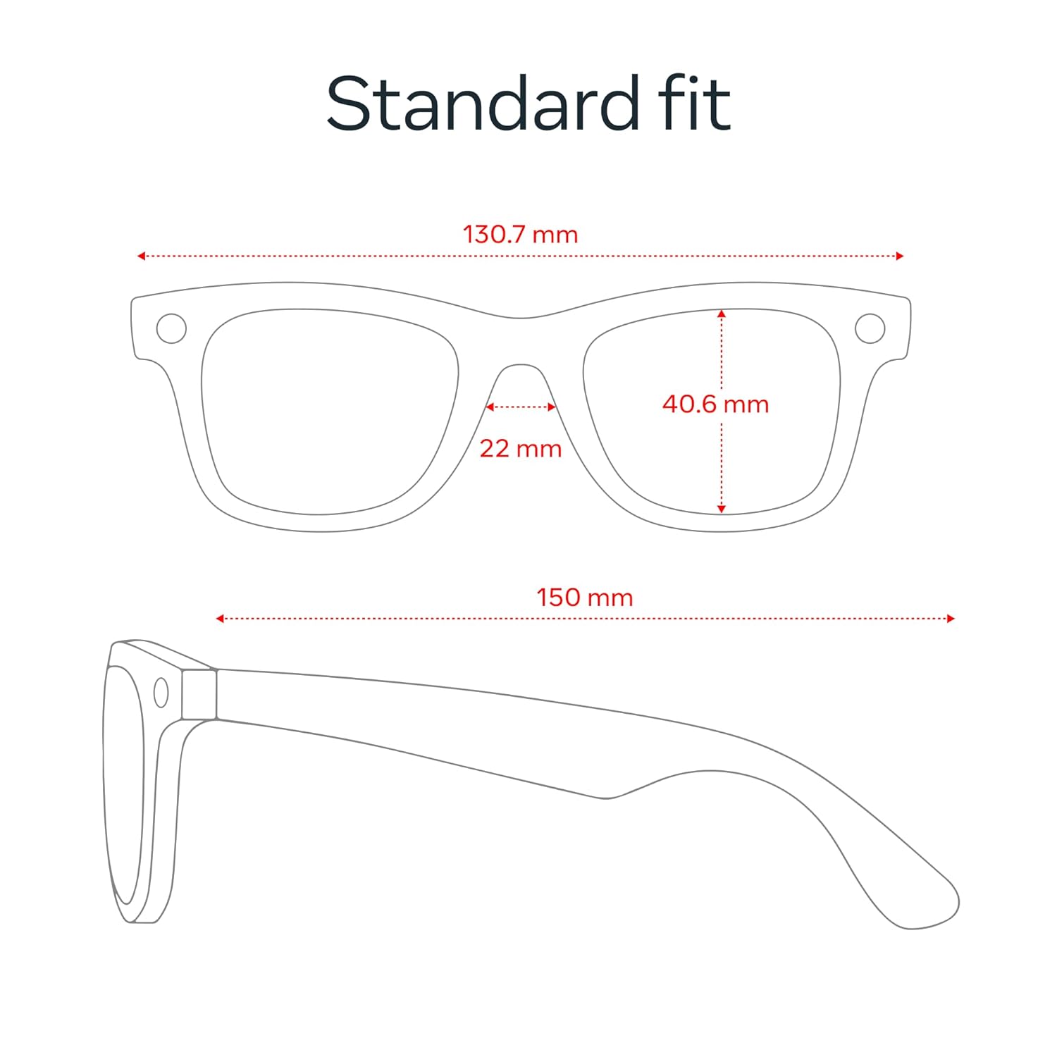AI-enabled smart glasses with matte black wayfarer frame, 12MP camera, and Transitions grey lenses — view 3