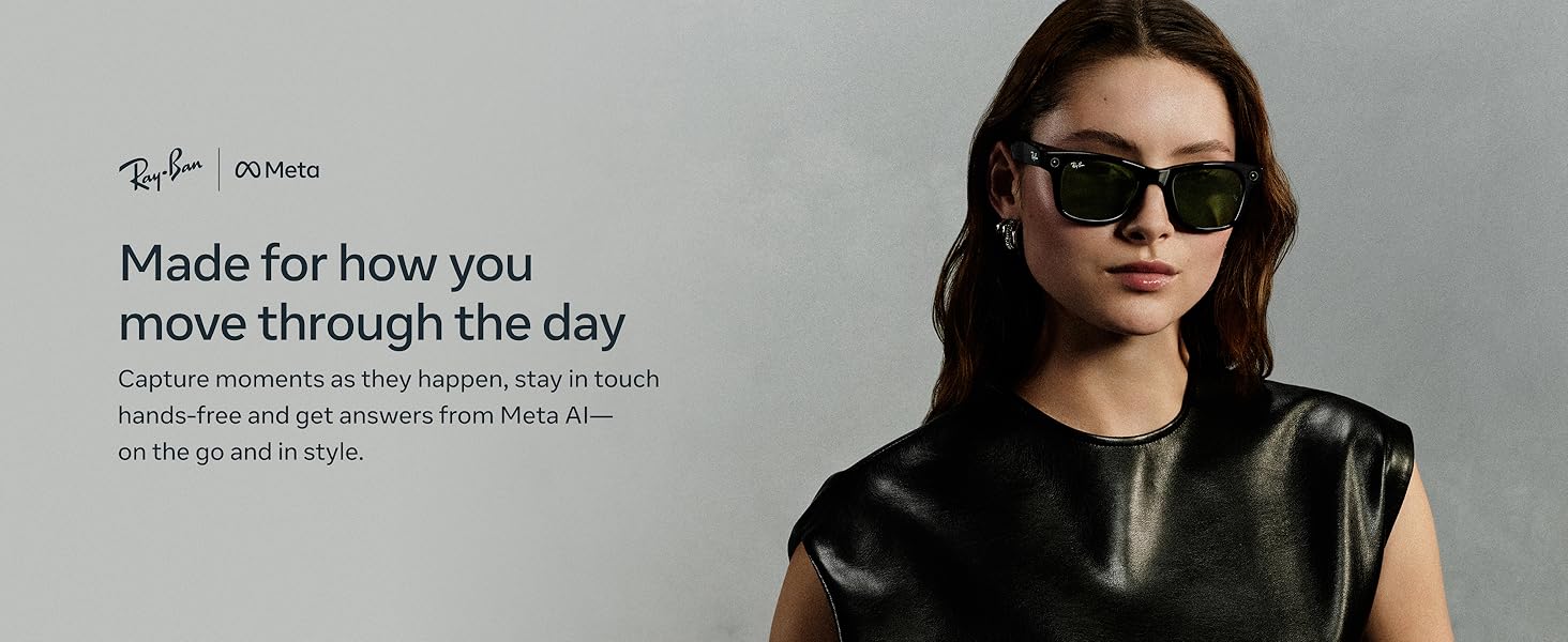 AI-enabled smart glasses with matte black wayfarer frame, 12MP camera, and Transitions grey lenses — view 5b