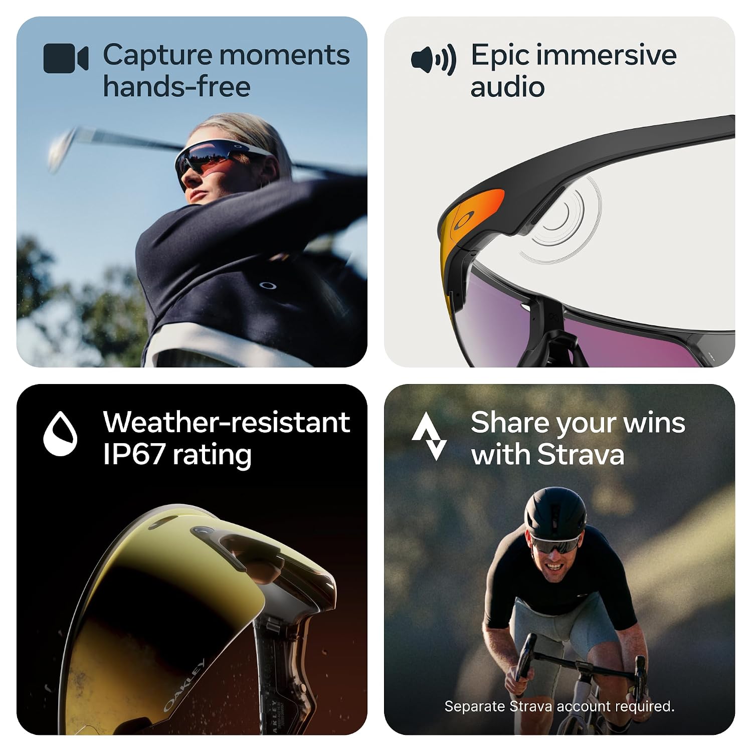 Smart AI glasses with black frame and dark tinted lenses, featuring integrated camera and audio recording capabilities โ view 2