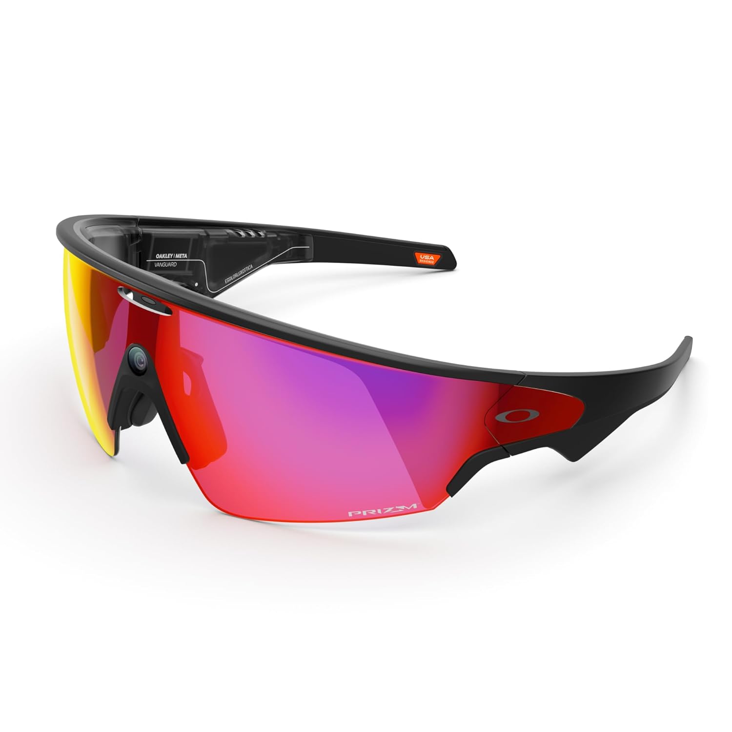 Smart AI glasses with black frame and dark tinted lenses, featuring integrated camera and audio recording capabilities — view 4