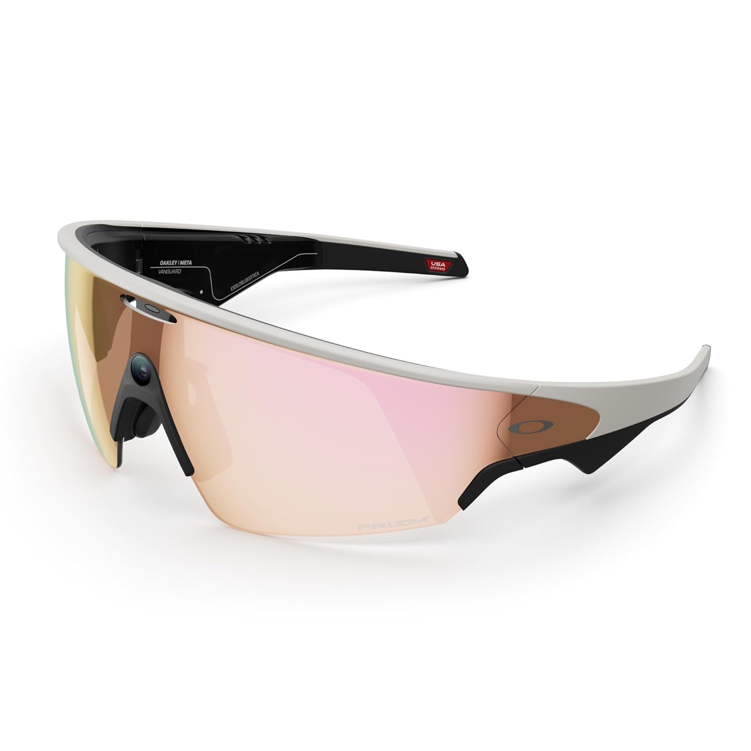 Smart AI glasses with black frame and dark tinted lenses, featuring integrated camera and audio recording capabilities — view 5a