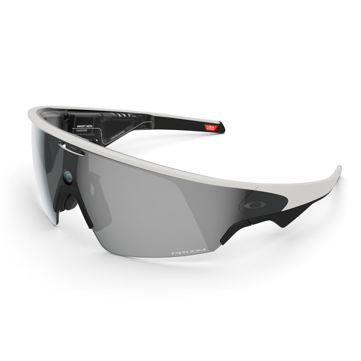 Smart AI glasses with black frame and dark tinted lenses, featuring integrated camera and audio recording capabilities — view 6