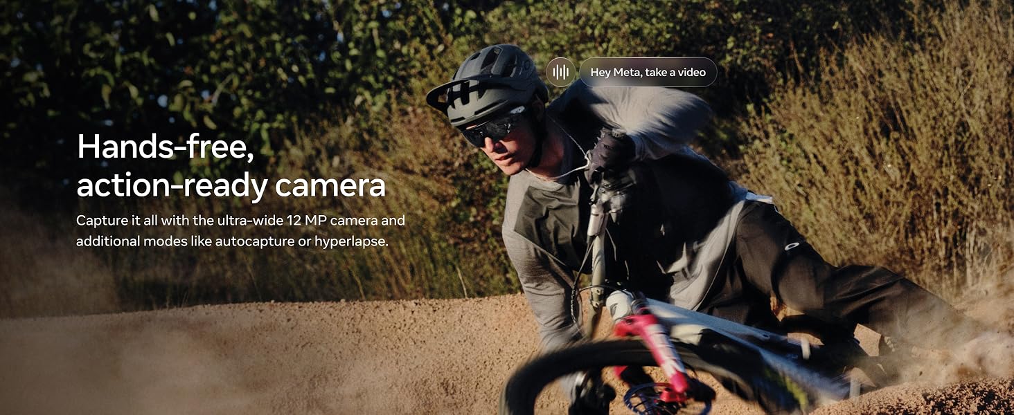 Smart AI glasses with black frame and dark tinted lenses, featuring integrated camera and audio recording capabilities — view 7b