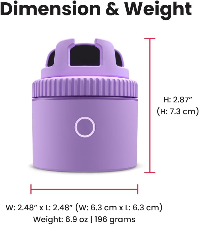 Purple auto-tracking phone holder with 360° rotation mounted on stand, showing remote control and tracking indicators — view 4