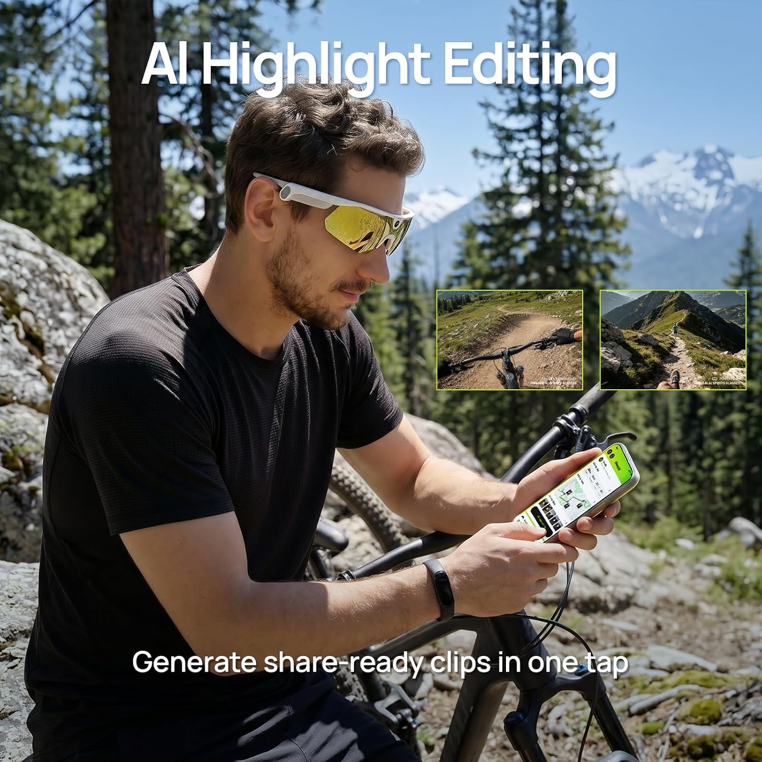 White rugged sports camera glasses with Zeiss lens, showing front view with 120ยฐ FOV and built-in microphone for open-ear audio โ view 4