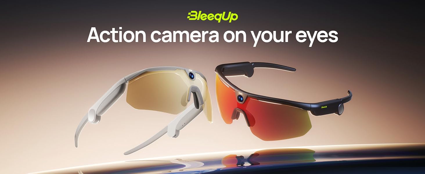 White rugged sports camera glasses with Zeiss lens, showing front view with 120° FOV and built-in microphone for open-ear audio — view 4