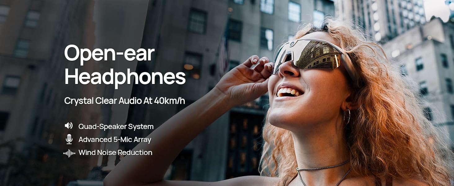White rugged sports camera glasses with Zeiss lens, showing front view with 120° FOV and built-in microphone for open-ear audio — view 6