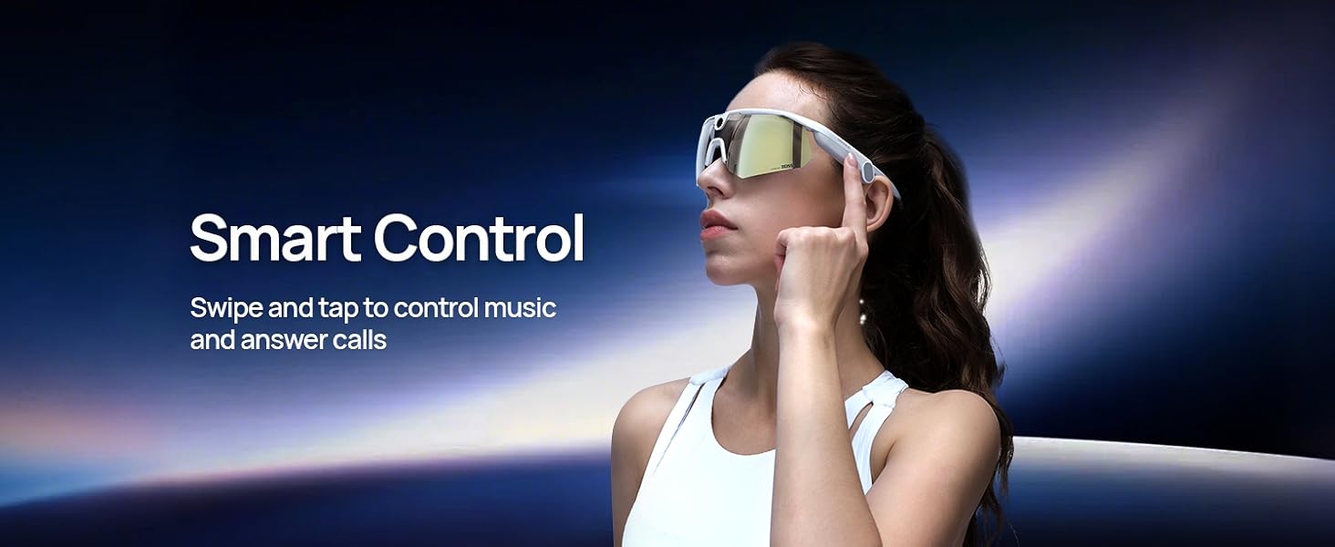 White rugged sports camera glasses with Zeiss lens, showing front view with 120° FOV and built-in microphone for open-ear audio — view 7b