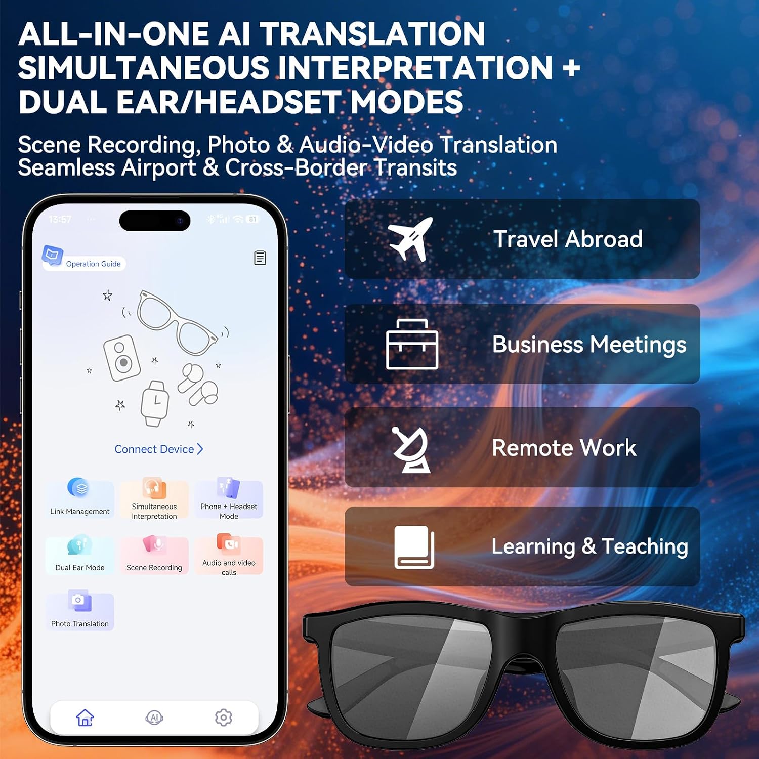 Smart audio glasses with electrochromic tint lenses and open-ear Bluetooth speaker design โ view 2