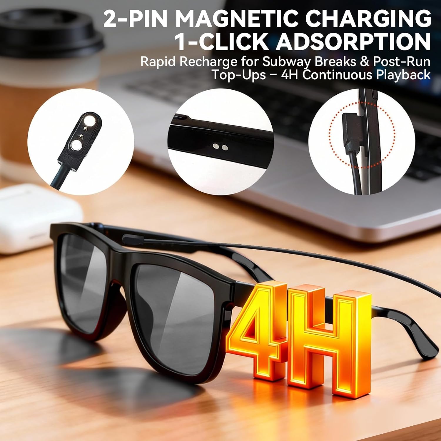 Smart audio glasses with electrochromic tint lenses and open-ear Bluetooth speaker design โ view 3