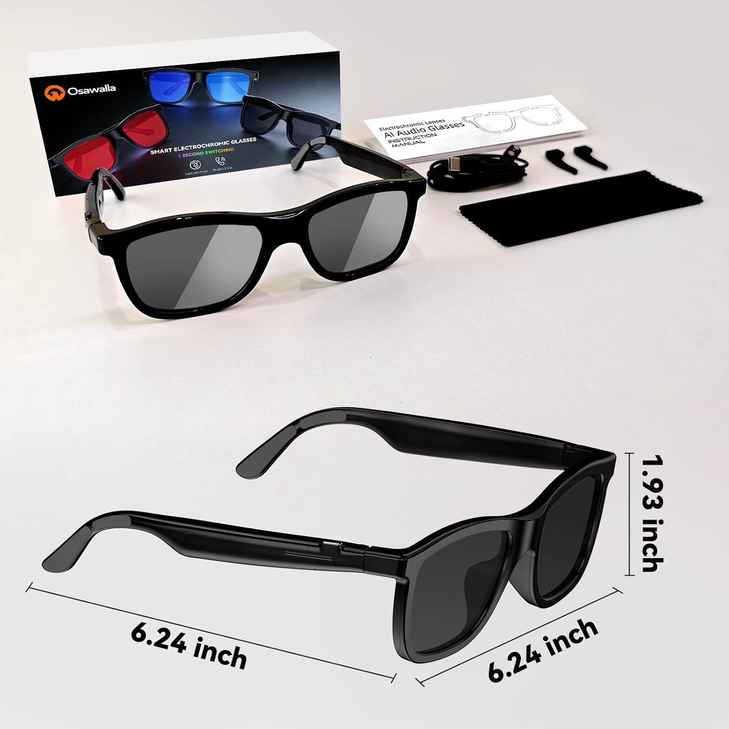 Smart audio glasses with electrochromic tint lenses and open-ear Bluetooth speaker design โ view 4
