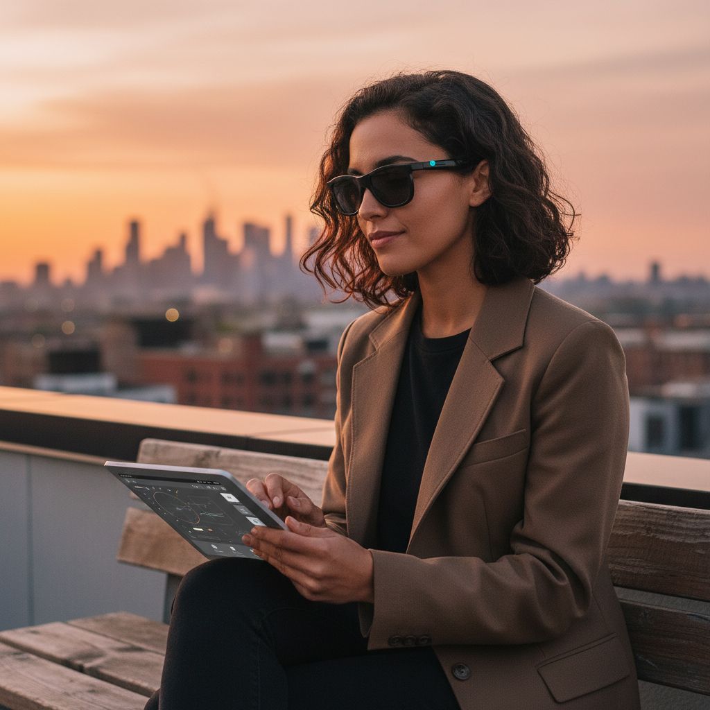 Smart audio glasses with electrochromic tint lenses and open-ear Bluetooth speaker design โ view 2