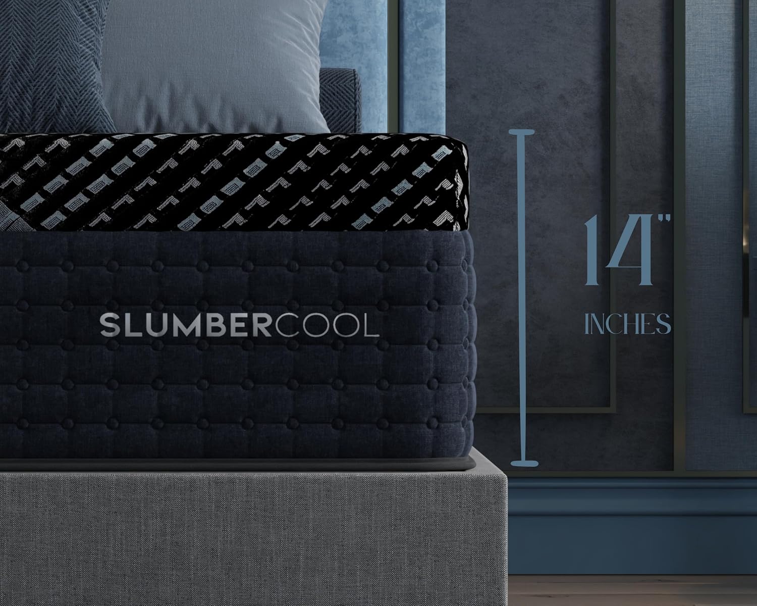 14-inch hybrid cooling mattress with gel-infused memory foam and zoned lumbar support coils, split California King with GlacierTex cover โ view 3