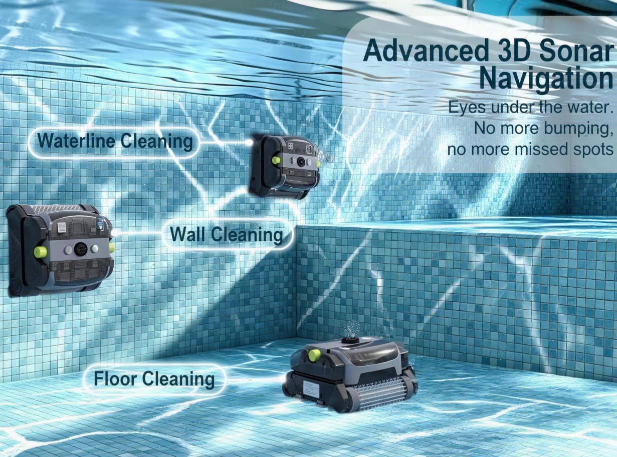 Wall-climbing robotic pool vacuum with grey finish and 360-degree kink-free cord system — view 3