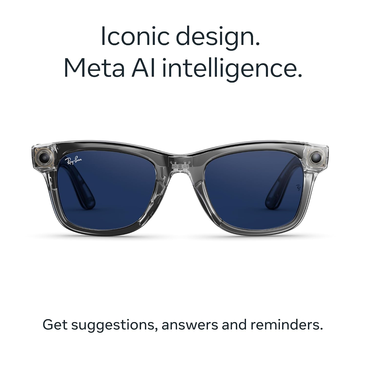AI-enabled smart glasses with Wayfarer frame design in transparent grey finish, featuring 12MP camera and 3K video recording capability โ view 2